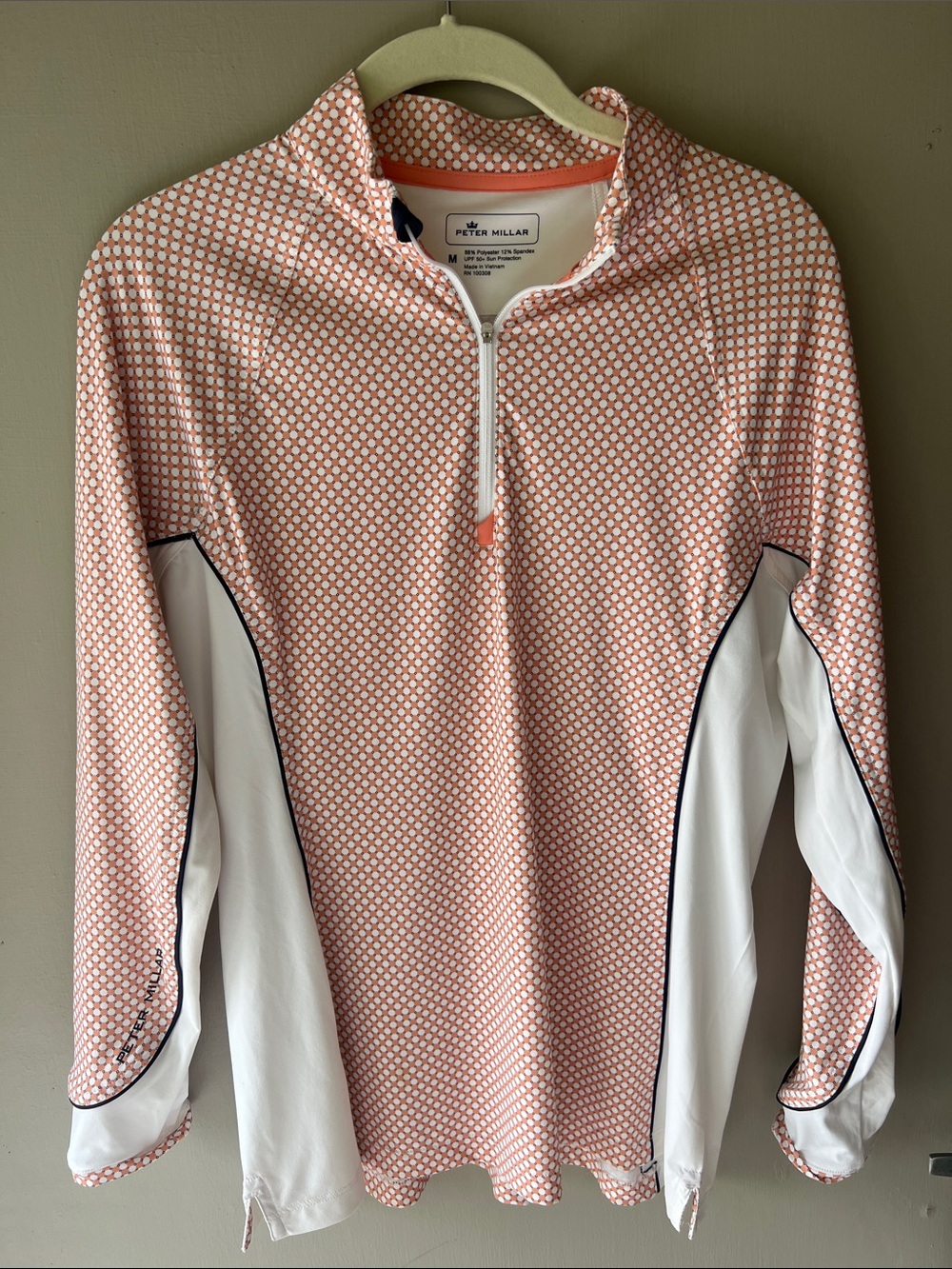 Peter Millar Coral Peach Geo Quarter-Zip Pullover